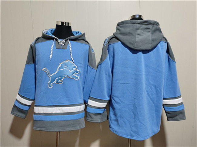 Men's Detroit Lions Blank Blue Ageless Must-Have Lace-Up Pullover Hoodie
